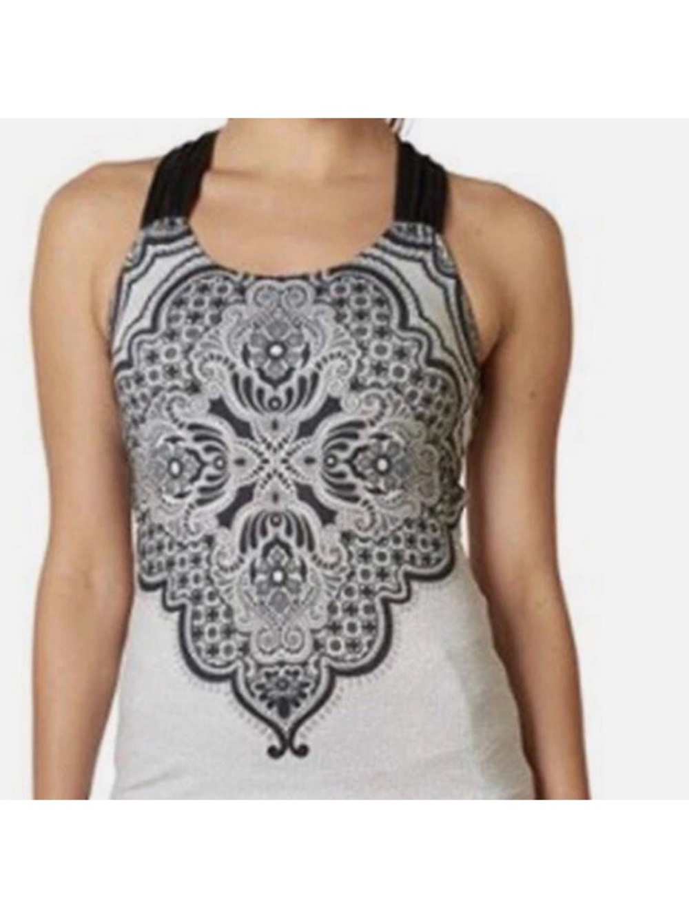 Prana Phoebe Tank Top Black Gray Floral Shelf Bra Medium